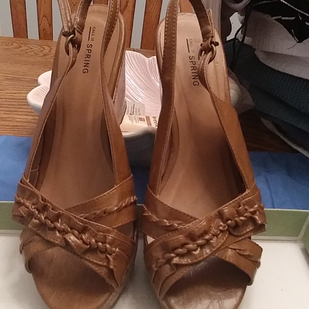 Call it Spring tan cork wedge heel sandals